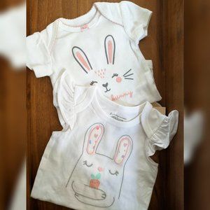 2 Baby Girl Spring Easter Bunny Onesies